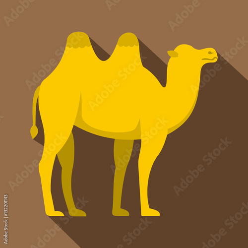 Yellow camel icon. Flat illustration of yellow camel vector icon for web isolated on coffee background