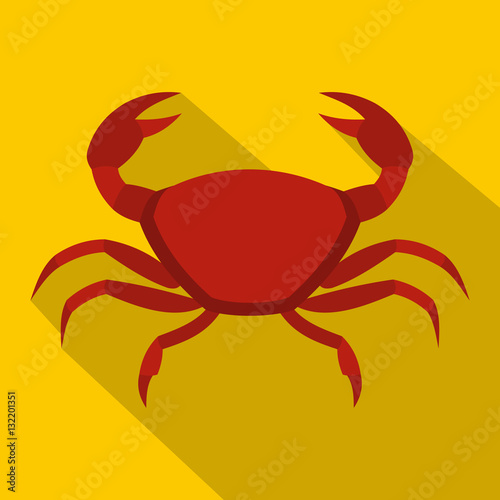 Red crab icon. Flat illustration of red crab vector icon for web isolated on yellow background
