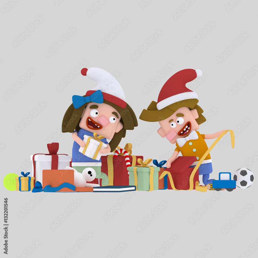 Naklejka premium Kids opening giftsEASY COMBINE! Custom 3d illustration contact me!