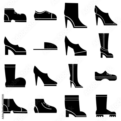 Footwear icons set. Simple illustration of 16 footwear vector icons for web