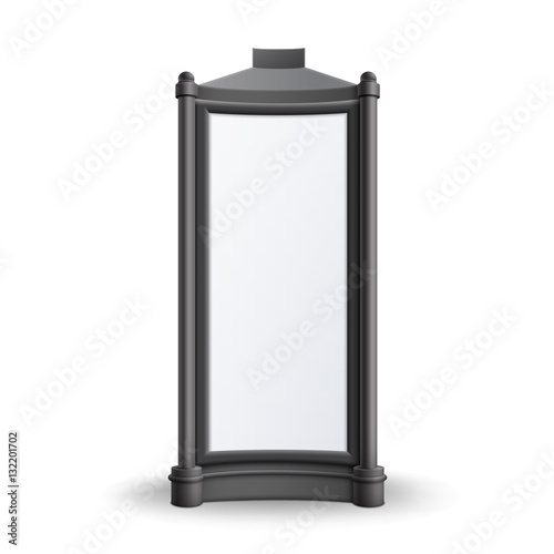 Vector Black White Rectangular Retro Poster Stands Pillar for Outdoor Advertising Front View Isolated on Background