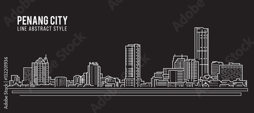 Cityscape Building Line art Vector Illustration design - Penang city