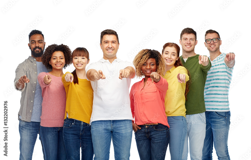 international group of people pointing on you international group of people pointing on you