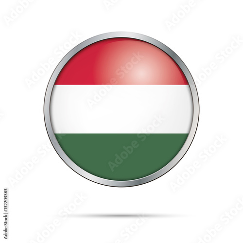 Vector Hungarian flag Button. Hungary flag in glass button style with metal frame.