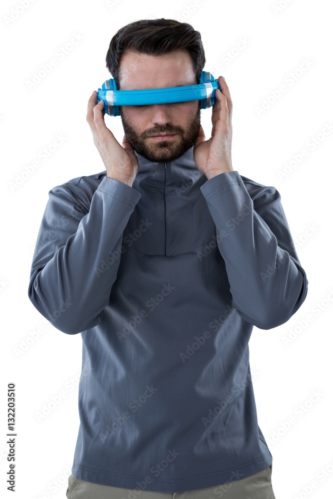 Man using virtual reality headset