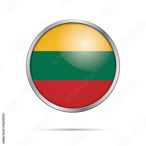 Free Download Vector Lithuanian flag Button. Lithuania flag in glass button style with metal frame. - GFXLoad