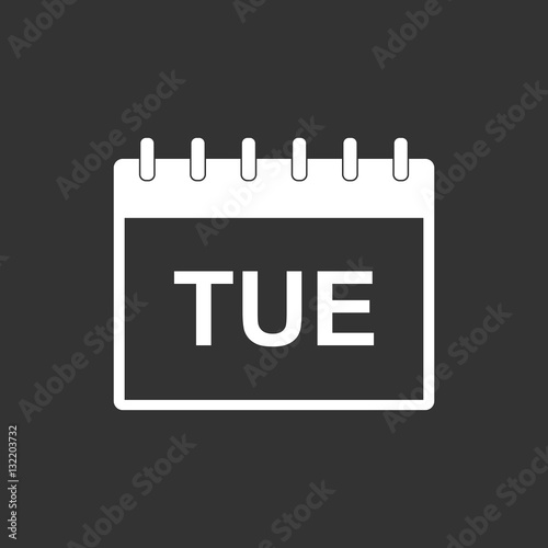 Tuesday calendar page pictogram icon. Simple flat pictogram for business, marketing, internet concept on black background. Trendy modern vector symbol for web site design or mobile app