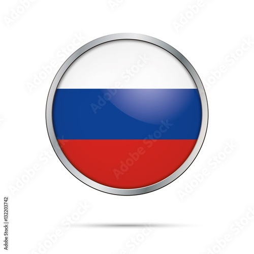 Vector Russian flag Button. Russia flag in glass button style with metal frame.