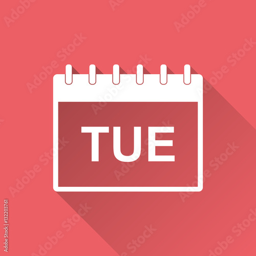 Tuesday calendar page pictogram icon. Simple flat pictogram for business, marketing, internet concept on red background with long shadow. Trendy modern vector symbol for web site design or mobile app