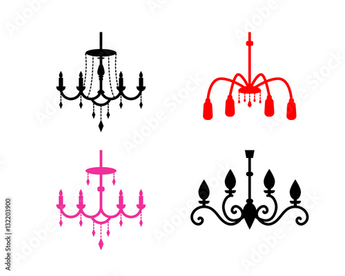Set of chandelier icons in silhouette style, vector
