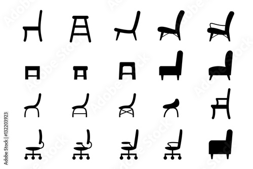 Chair icons and symbol in silhouette style, vector
