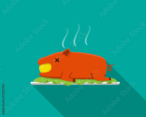Hot Barbecue suckling pig in flat style, side view