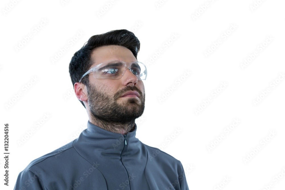 Man wearing protective eyewear Man wearing protective eyewear