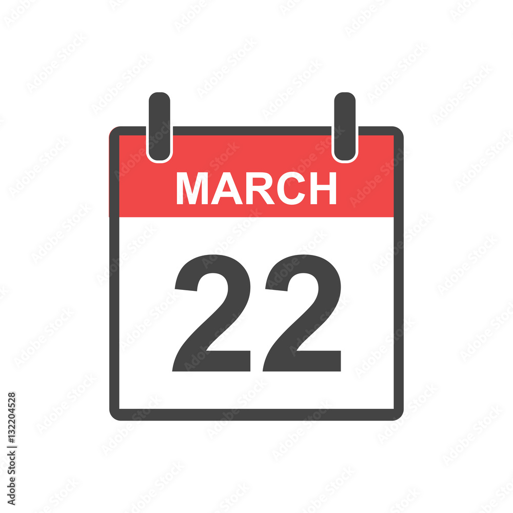 Fototapeta premium March 22 calendar icon. Vector illustration in flat style.