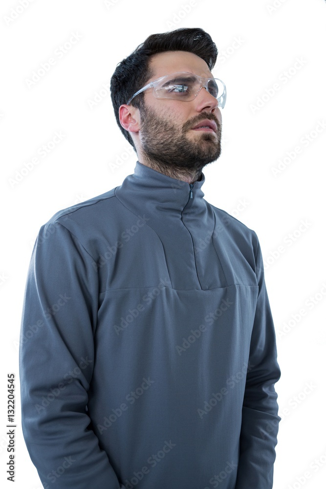 Man wearing protective eyewear Man wearing protective eyewear