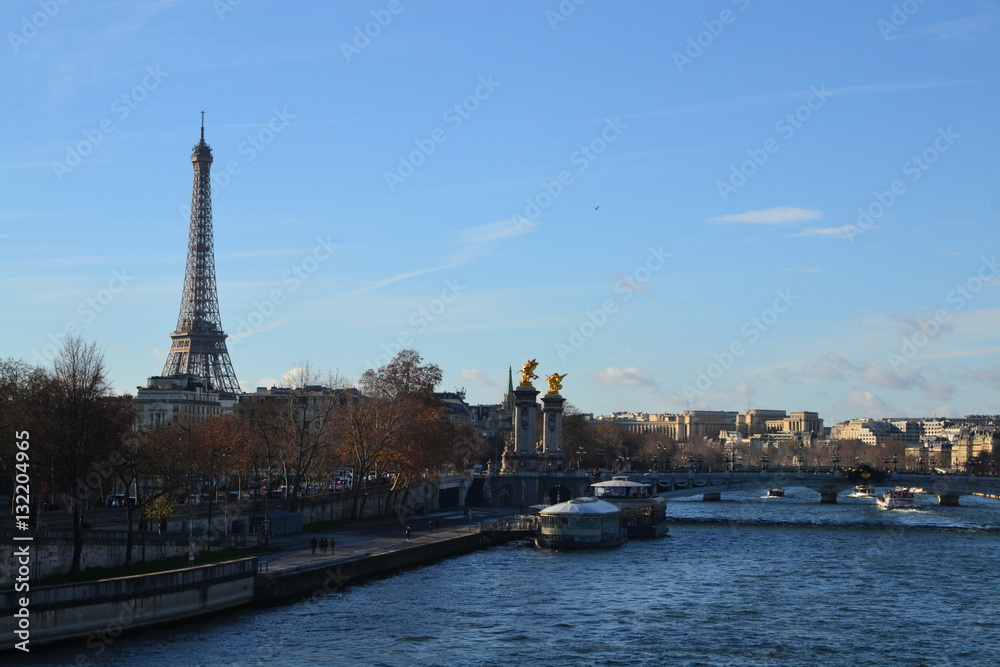 Paris - Panorama (Seine, Tour Eiffel, Pont Alexandre III) 