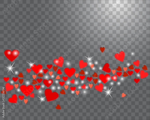 Sparkling hearts on a transparent background. Abstract love background for your Valentines Day design. Vector illustration