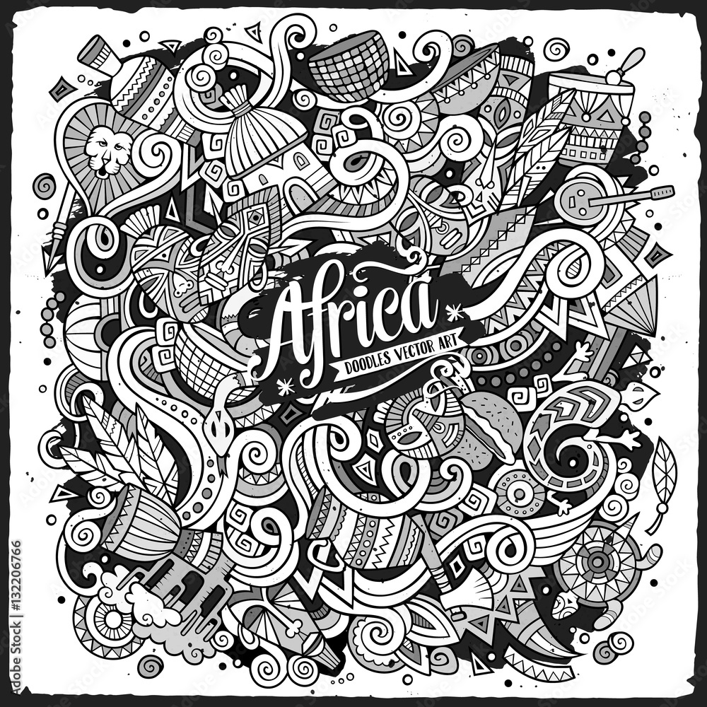 Cartoon cute doodles Africa illustration