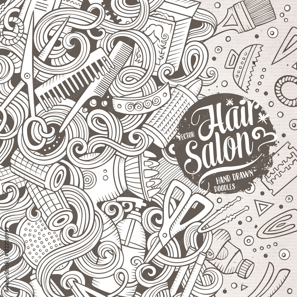 Cartoon cute doodles Hair salon frame design