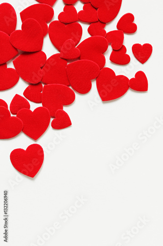 Red hearts scattered on a white background.