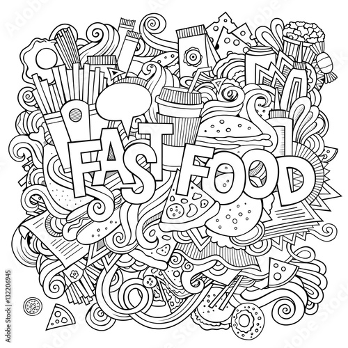 Fast food hand lettering and doodles elements background