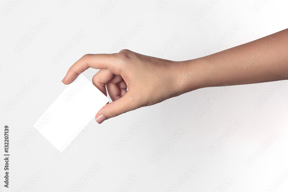 Hand hold blank business card isolated on white background Hand hold blank business card isolated on white background
