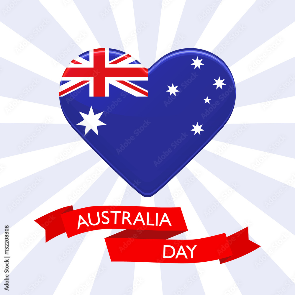 Australia Day background. Heart in colors of australian flag. Patriotic  vector illustration with red ribbon for posters, flyers, decoration.  Colorful template for National celebration on 26th January Stock Vector |  Adobe Stock