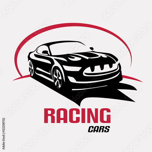 Race car symbol logo template, stylized vector silhouette