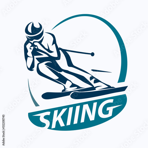 skiing stylized vector symbol, logo or emblem template