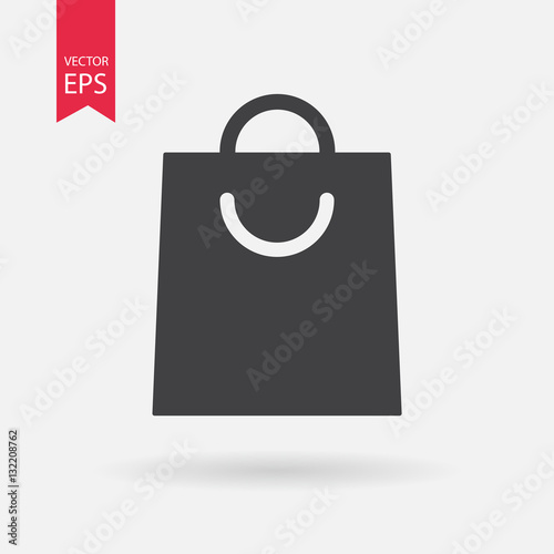 Shopping bag icon isolated on white. Paper grocery black eco bag with handle. Flat style element for graphic and web design, logo, mobile upp, website, social media, UI