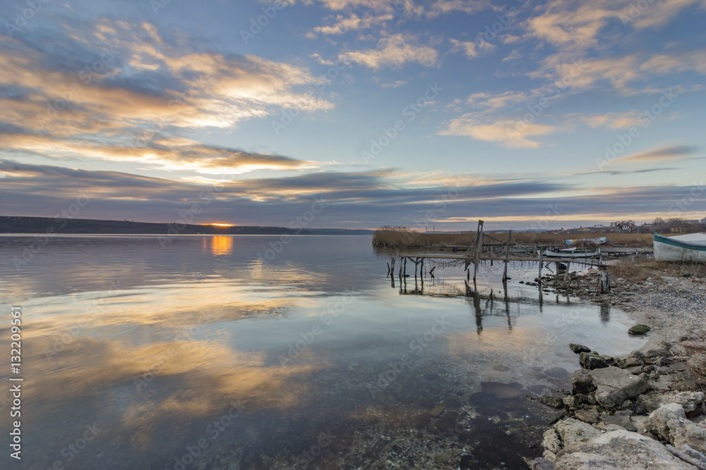 calmness mood over the lake at sunset