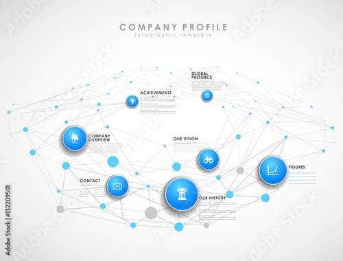 Company profile overview template with blue circles and dots - l