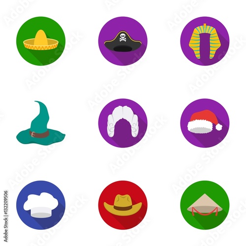 Hats set icons in flat style. Big collection of hats vector symbol stock illustration