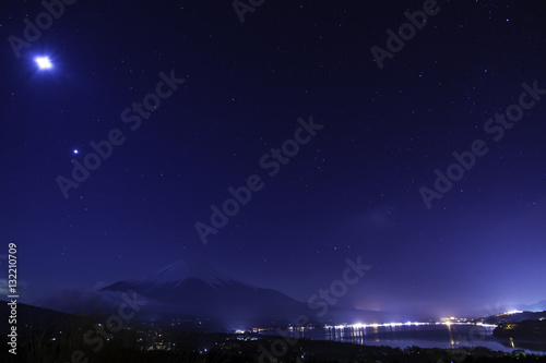 Starry Sky and Mount Fuji from Lake Yamanakako observatory