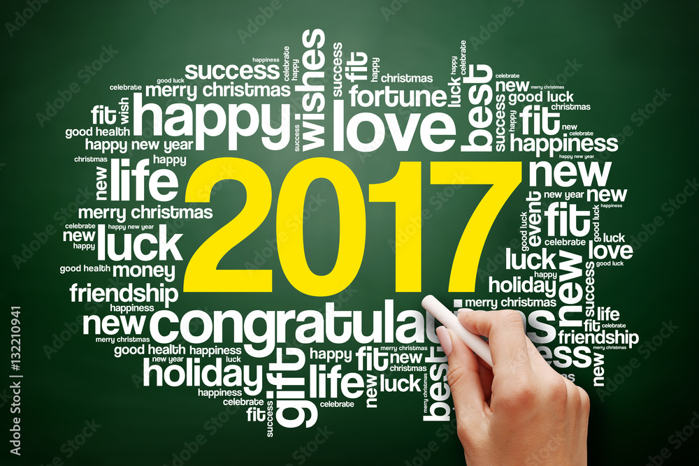 2017 year greeting word cloud collage, Happy New Year celebration greeting card on blackboard 2017 year greeting word cloud collage, Happy New Year celebration greeting card on blackboard