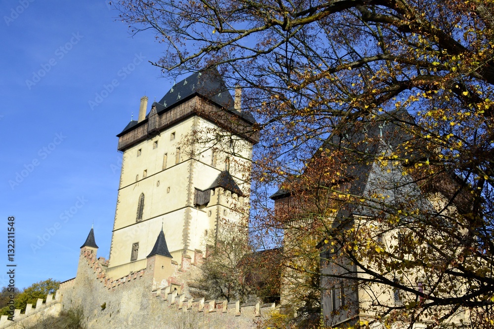 Fototapeta premium Architecture from Karlstejn castle and blue sky