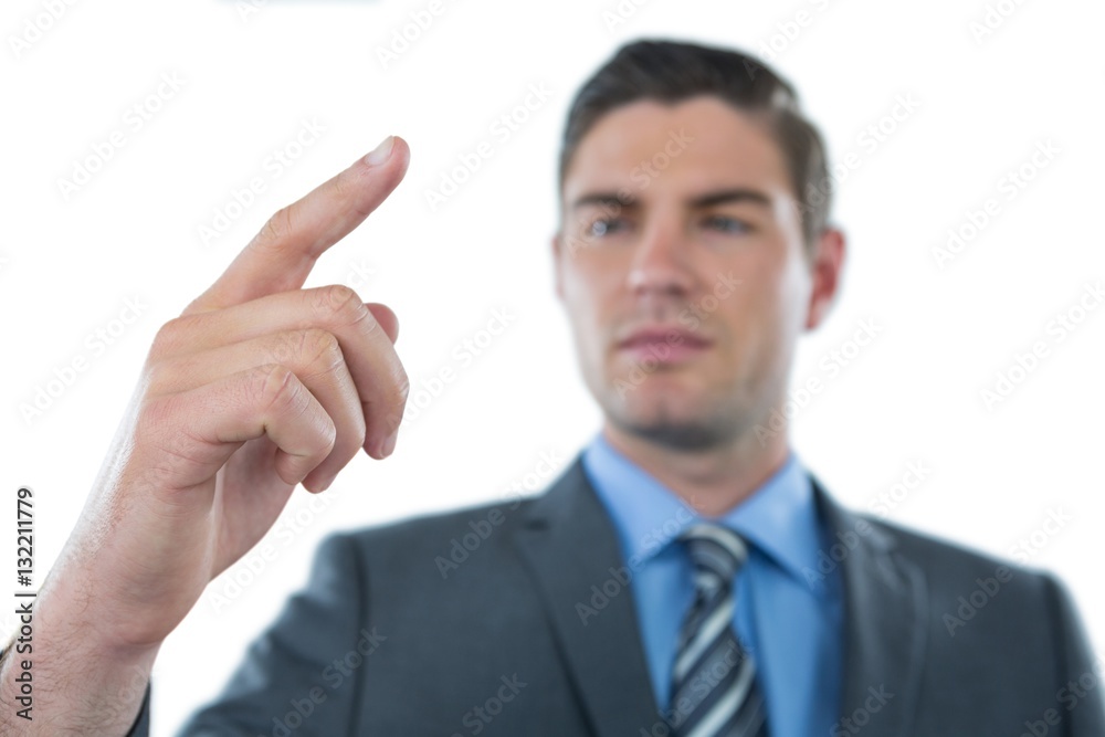 Businessman touching an digital screen Businessman touching an digital screen
