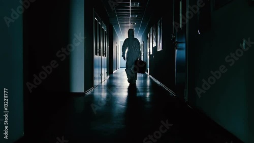Wallpaper Mural The scientist in protective suit and with bag going through the corridor Torontodigital.ca