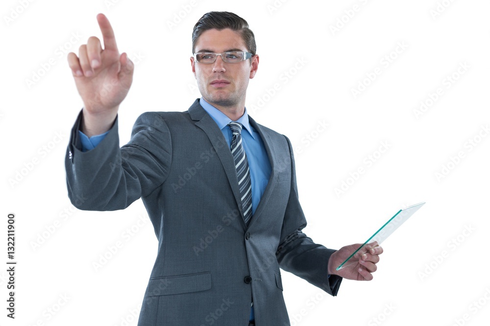 Businessman holding a futuristic digital tablet Businessman holding a futuristic digital tablet