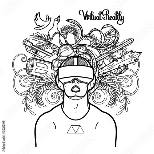 Graphic man wearing virtual reality headset