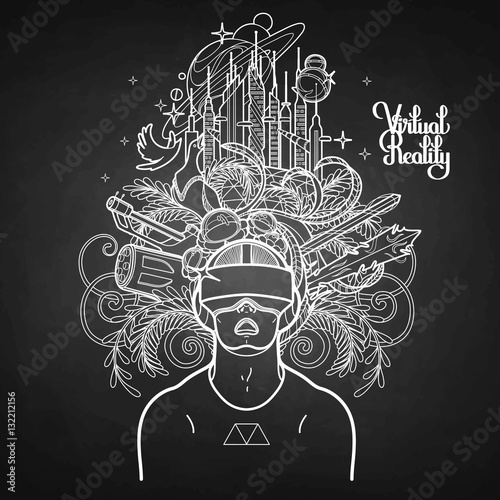 Graphic man wearing virtual reality headset
