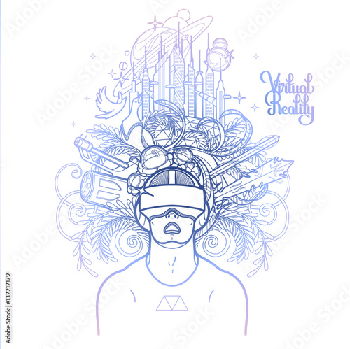 Graphic man wearing virtual reality headset