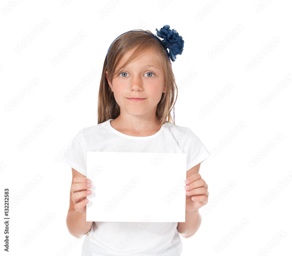 girl holding a card, banner