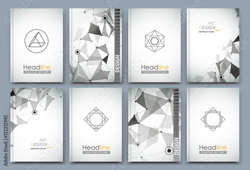 Abstract composition. Text frame surface. Black, white a4 brochure cover design. Official title sheet model set. Polygonal space. Logo icon. Vector front page font. Ad banner form texture. Flier fiber