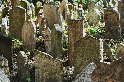  Tombstones on Old Jewish Cemetery in the Jewish Quarter in Prague.There are about 12000 tombstones presently visible photo