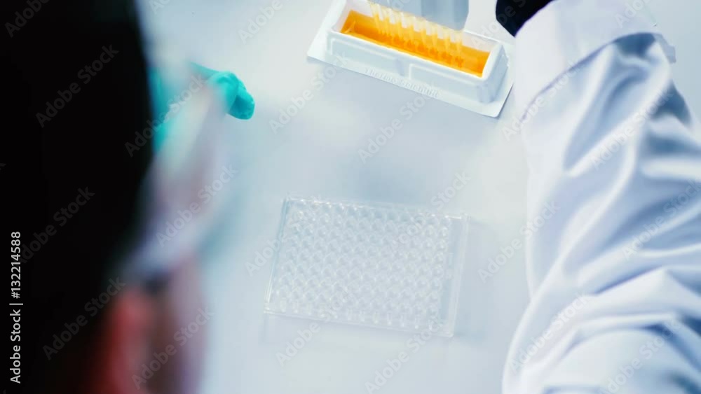 Close-up - dispensing fluid into a test-tubes Close-up - dispensing fluid into a test-tubes