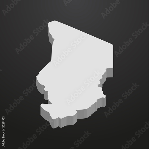 Chad map in gray on a black background 3d