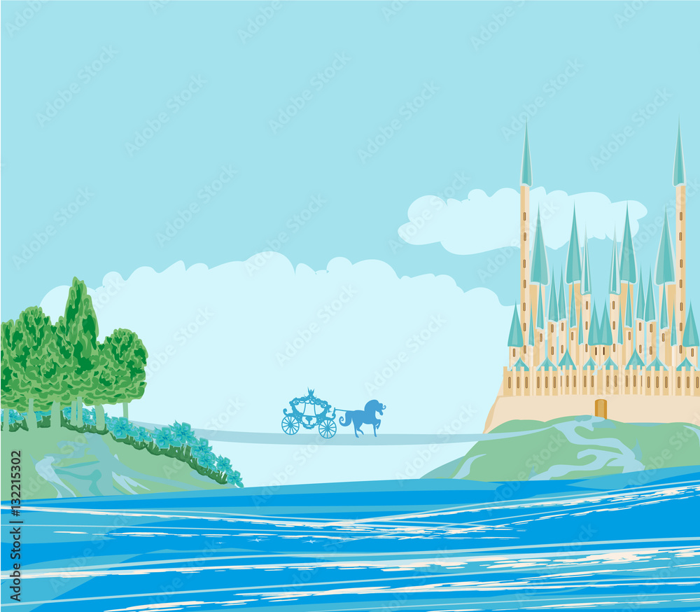 Fototapeta premium horse carriage and a medieval castle