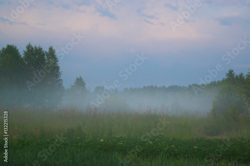 Obraz na płótnie Fog under meadow rural landscape Russia w salonie