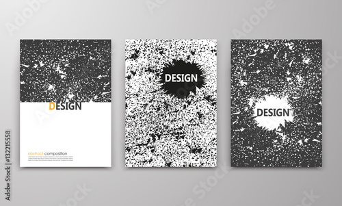 Abstract composition. Text frame surface. Black, white a4 brochure cover design. Title sheet model set. Explosion dust icon. Creative vector front page. Ad banner form texture. Grunge flyer fiber font